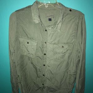 Camouflage green button down shirt